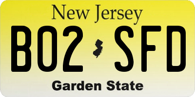 NJ license plate B02SFD