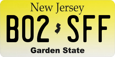 NJ license plate B02SFF