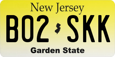 NJ license plate B02SKK
