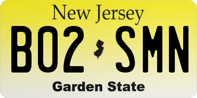 NJ license plate B02SMN
