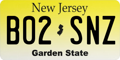 NJ license plate B02SNZ