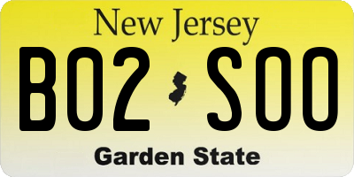 NJ license plate B02SOO