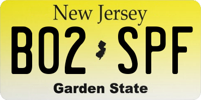 NJ license plate B02SPF