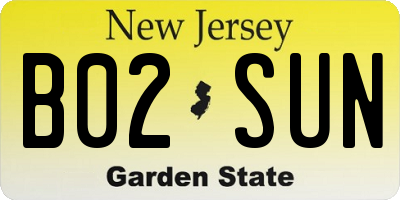 NJ license plate B02SUN