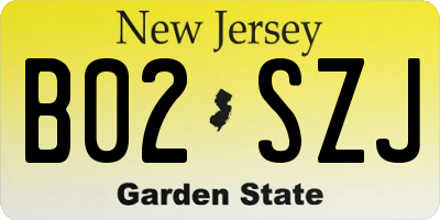 NJ license plate B02SZJ
