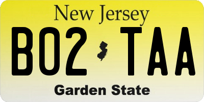NJ license plate B02TAA