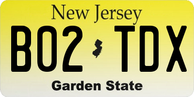 NJ license plate B02TDX