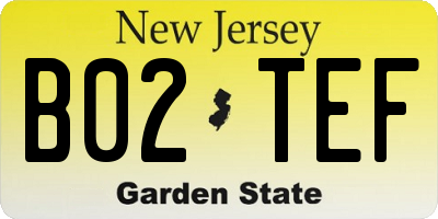 NJ license plate B02TEF
