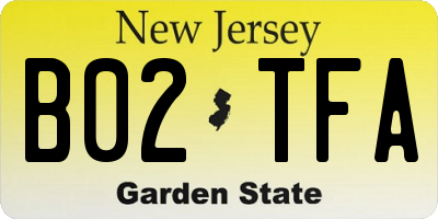 NJ license plate B02TFA