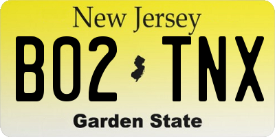 NJ license plate B02TNX