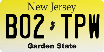 NJ license plate B02TPW