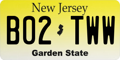 NJ license plate B02TWW