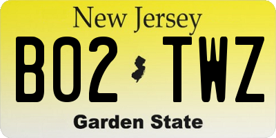 NJ license plate B02TWZ