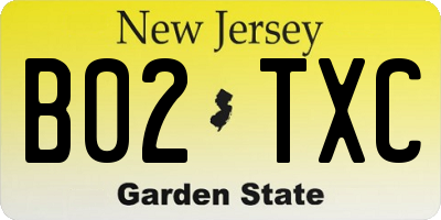 NJ license plate B02TXC