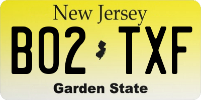 NJ license plate B02TXF