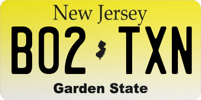 NJ license plate B02TXN