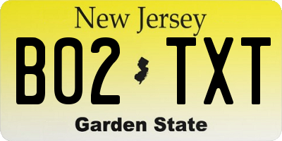NJ license plate B02TXT