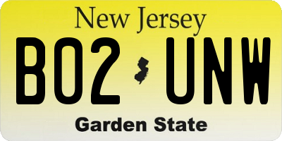 NJ license plate B02UNW