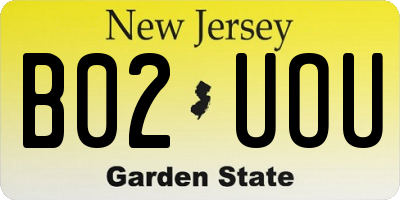 NJ license plate B02UOU