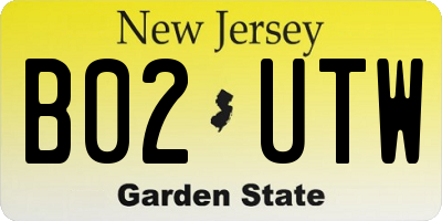 NJ license plate B02UTW