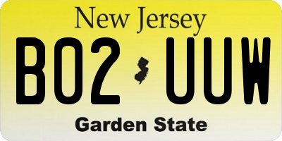 NJ license plate B02UUW
