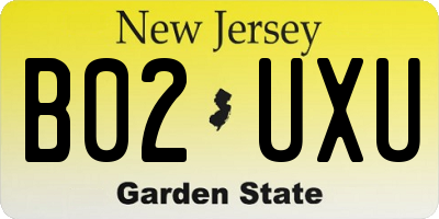 NJ license plate B02UXU