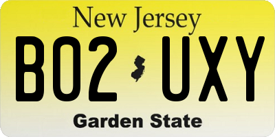 NJ license plate B02UXY