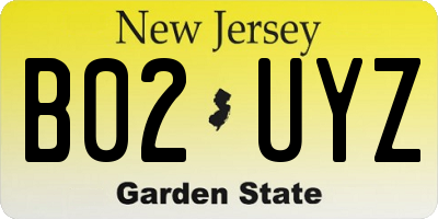 NJ license plate B02UYZ