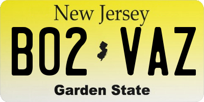 NJ license plate B02VAZ