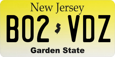 NJ license plate B02VDZ