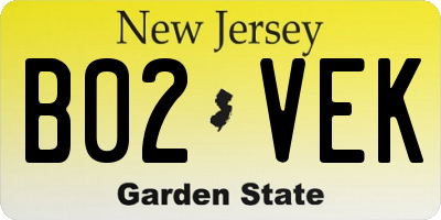 NJ license plate B02VEK