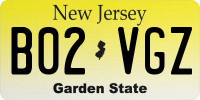 NJ license plate B02VGZ