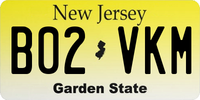 NJ license plate B02VKM