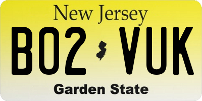 NJ license plate B02VUK