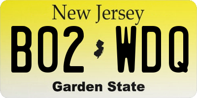 NJ license plate B02WDQ