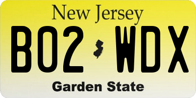 NJ license plate B02WDX