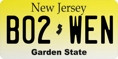 NJ license plate B02WEN