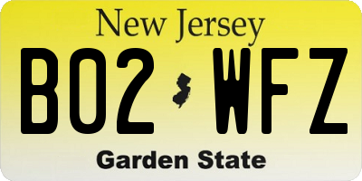 NJ license plate B02WFZ