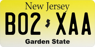 NJ license plate B02XAA