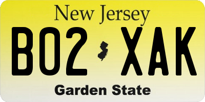 NJ license plate B02XAK