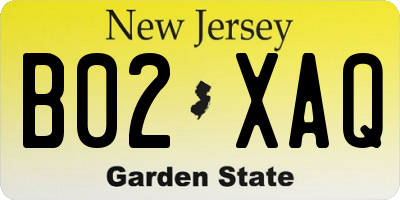 NJ license plate B02XAQ