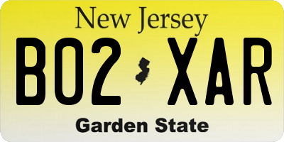 NJ license plate B02XAR