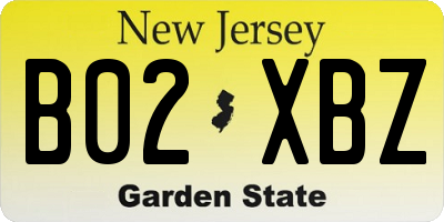 NJ license plate B02XBZ