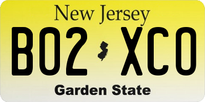NJ license plate B02XCO