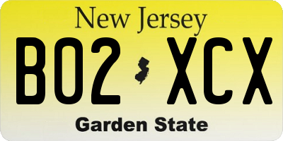 NJ license plate B02XCX