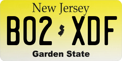 NJ license plate B02XDF