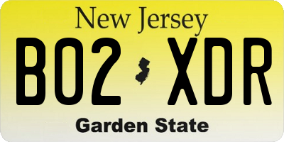 NJ license plate B02XDR