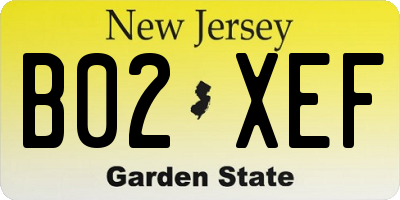 NJ license plate B02XEF