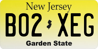 NJ license plate B02XEG