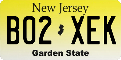 NJ license plate B02XEK